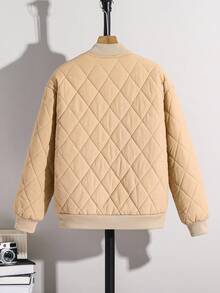 SHEIN 青少年男孩返校飞行夹克，休闲舒适百搭宽松厚冬季外套 - 杏色 - 查看 6