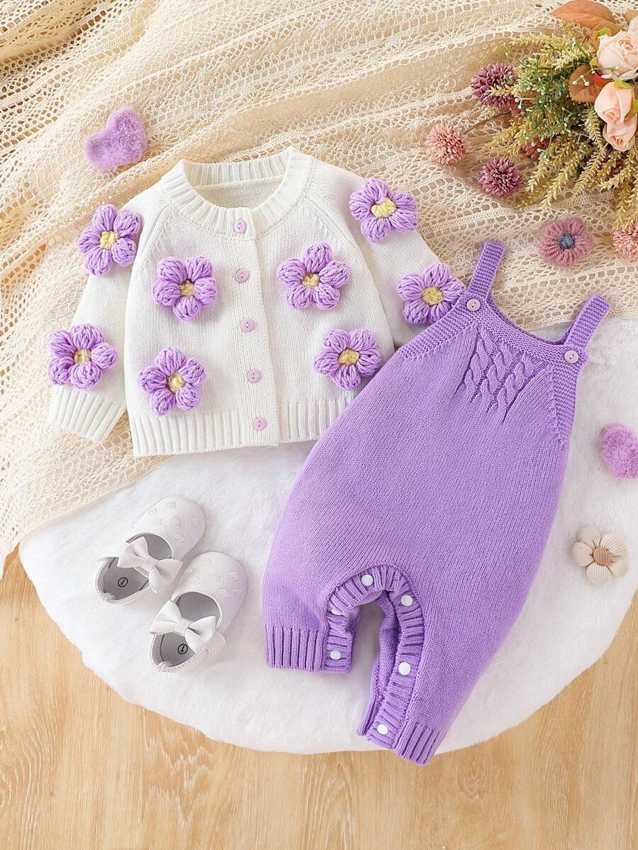Baby und Mädchen modische, süße, vielseitige Wollblumen Strickjacke Latzhose Krabbel Kleidung Oberbekleidung