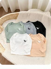 Top informal y versátil con estampado de dinosaurio para recién nacidos, tops elegantes multicolor para otoño/invierno - Multicolor - Ver 1