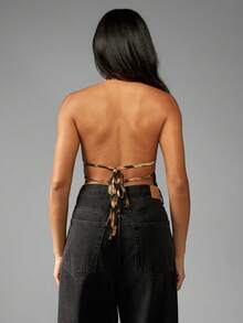 MISSGUIDED Áo hai dây cổ yếm họa tiết da báo đính đá lấp lánh, thích hợp cho tiệc tối, câu lạc bộ, lễ hội - Nhiều màu - Xem 2