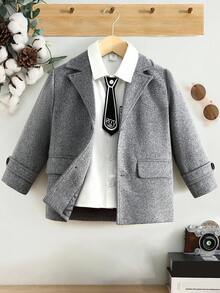 SHEIN 男小童1入組西裝領翻蓋細節花呢外套 - 灰色 - 查看 1