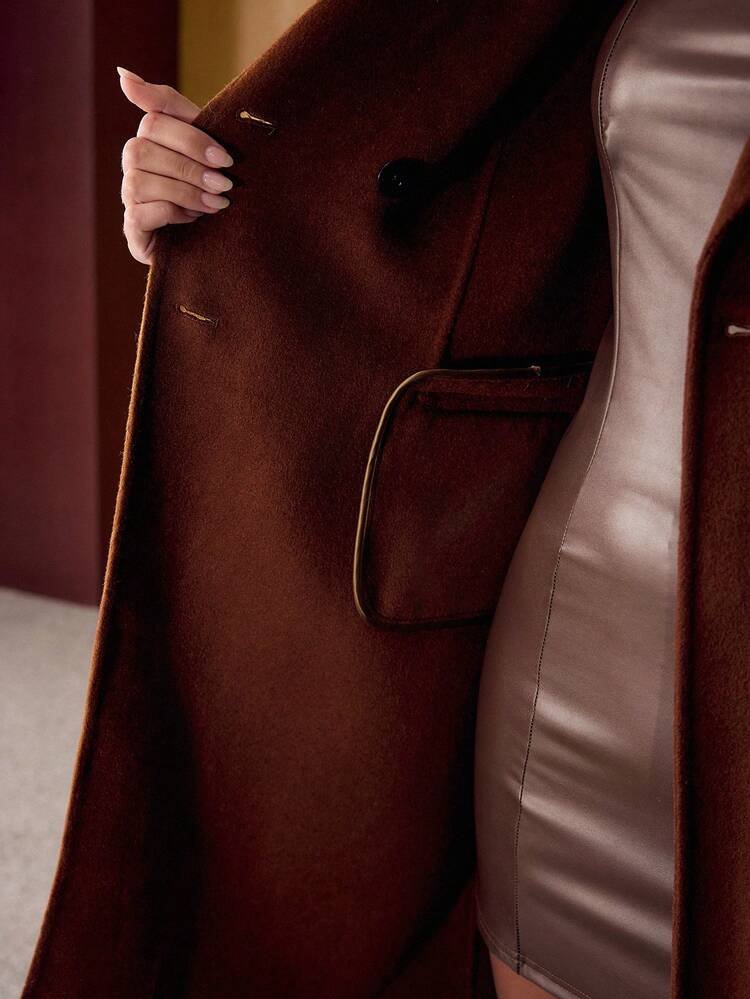 WOOL STEREO FLORAL DOUBLE-BREASTED OVERCOAT