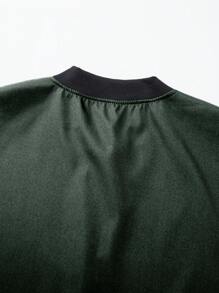 Manfinity Homme 男士休闲拉链棒球夹克，长袖秋季绿色休闲轻便飞行员夹克，秋季 - 墨綠色 - 查看 7