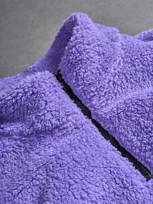 Manfinity EMRG 男士纯色拉链半襟长袖口袋运动衫和裤子休闲套装，秋季，紫色两件套男士，男士紫色套装紫色夏尔巴运动服，紫色羊毛运动服，舒适服装 - 紫色 - 查看 3