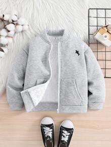 SHEIN Young Boy Casual Daily Pattern Sweatshirt, Jacket, Back To School Suitable For School, Vacation, Travel, Sports, Autumn/Winter Fall - Grey - View 5