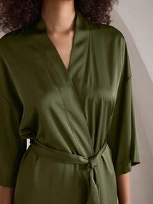 Ocili Leisure Comfortable Silky Waffle Robe With Tie, Soft Mid-Sleeve Ladies Nightgown Babydoll Luxeloungewear