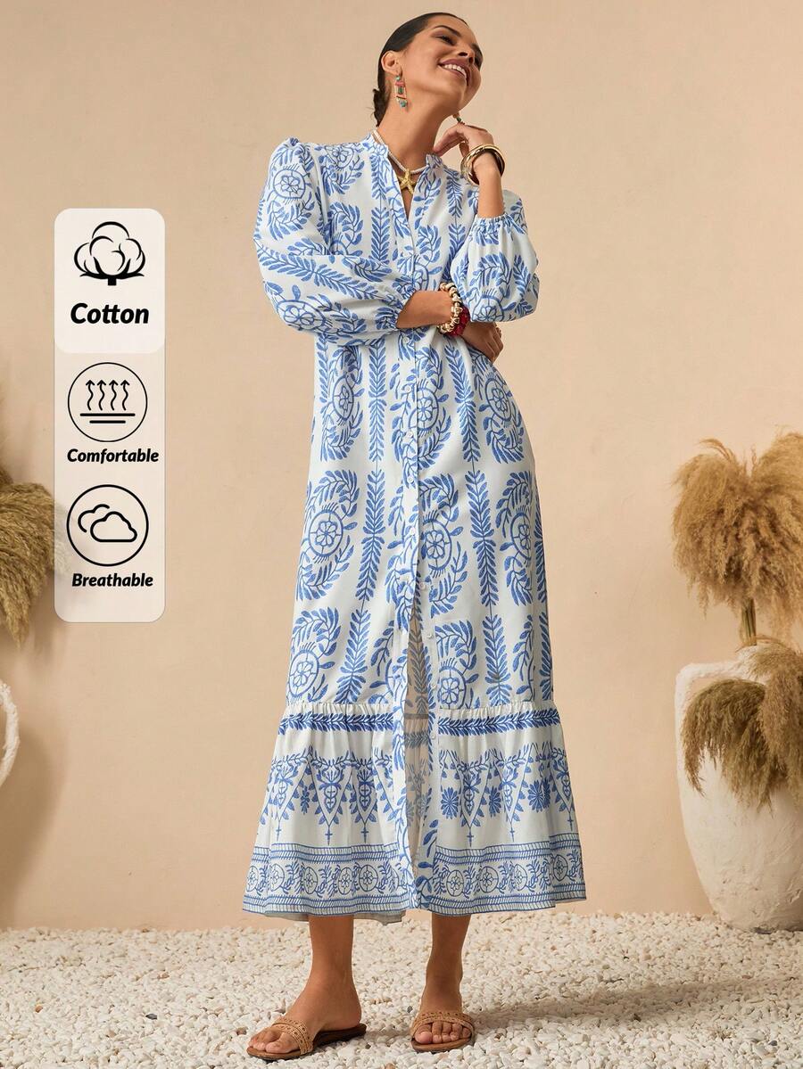 Bóhologie Đầm Maxi Dài Đi Nghỉ In Hoa Cho Nữ - Màu xanh lam - Xem 1