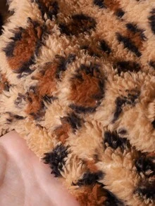 Chaqueta con capucha de piel sintética con estampado de leopardo y mini bolsillo para niña preadolescente, otoño/invierno - Caqui - Ver 9