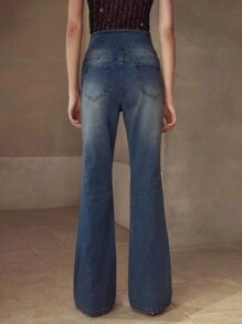 MOTF PREMIUM WOMEN'S VINTAGE HIGH WAIST WASHED FLARE LEG JEANS, AUTUMN - Blue - View 5