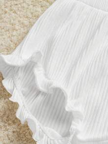SHEIN Newborn Baby Unisex Elastic Waist Pleated Ruffle Hem Bottoms Fall - White - View 4