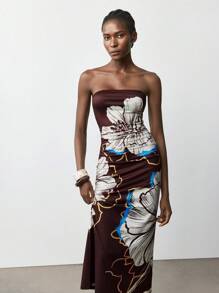 Maija Váy họa tiết hoa thanh lịch giản dị, thích hợp đi biển, lễ hội âm nhạc, khách dự tiệc cưới, tiệc sáng muộn, phong cách Boho, trang phục sinh nhật nữ, thu/đông - Màu Đỏ Sâu - Xem 6