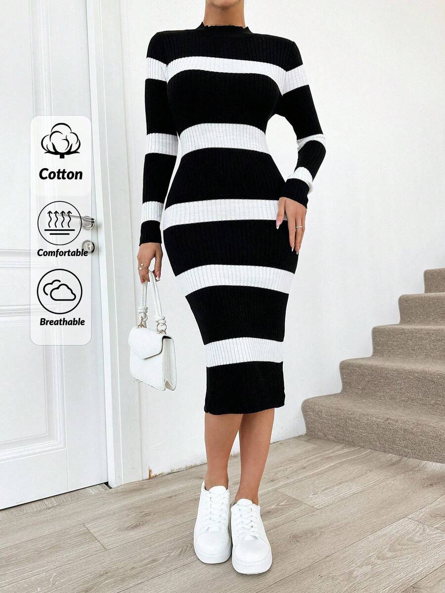 EURMUSE Black And White Sweater Dress - Black and White - View 1
