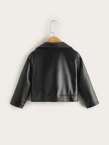 Tween Girl Cool Faux Leather Short Jacket, Long Sleeve