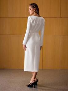 MOTF PREMIUM Váy xẻ tà có thắt lưng - trắng - Xem 5