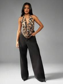 MISSGUIDED Áo hai dây cổ yếm họa tiết da báo đính đá lấp lánh, thích hợp cho tiệc tối, câu lạc bộ, lễ hội - Nhiều màu - Xem 3