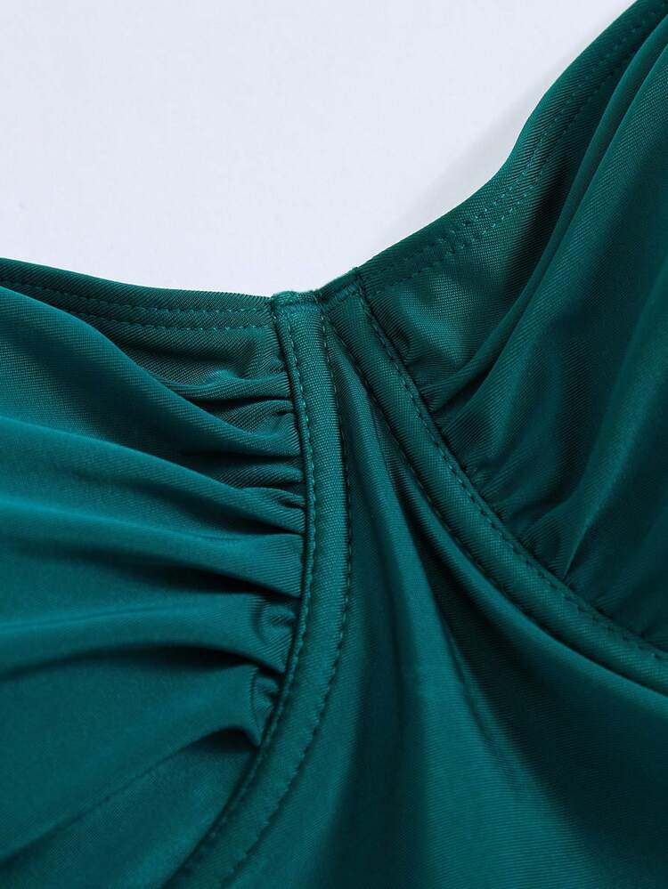 Swim Oasis Maiô Franzido de Tecido Brilhante Verde Esmeralda para Mulheres Plus Size, Elegante Casual Boêmio de Férias, Adequado para Férias na Praia - Multicolorido - Visão 6