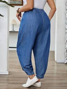 EMERY ROSE 大码女式无弹力牛仔裤，休闲宽松轻质松紧腰前开设计喇叭裤，夏季