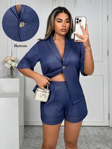 SHEIN LUNE Women's Denim Fabric Metal Decoration Old Money Set - Black - View 5