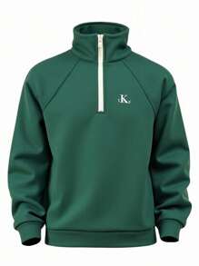 青少年男孩休闲保暖衬里 Polo 衫，秋冬 - 軍綠色 - 查看 1