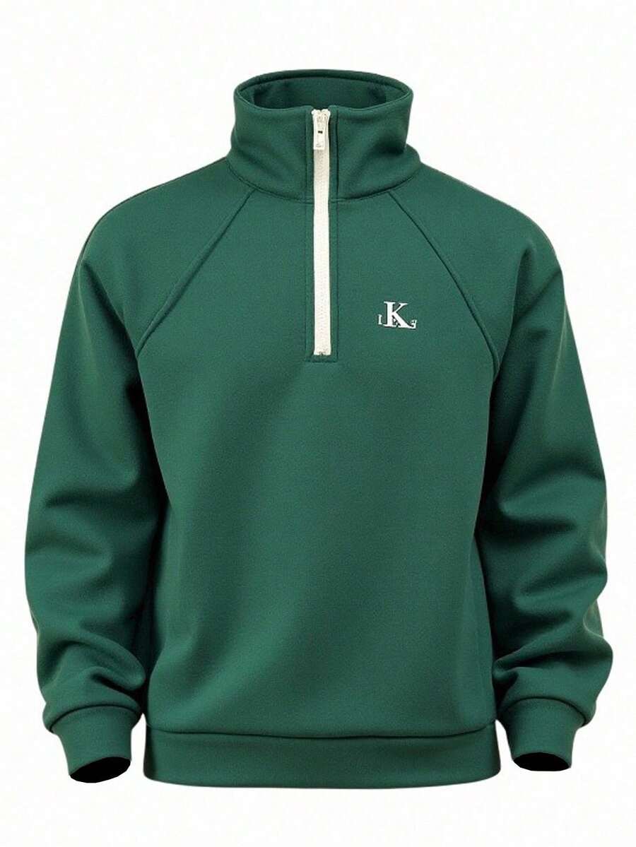 青少年男孩休闲保暖衬里 Polo 衫，秋冬 - 軍綠色 - 查看 1