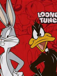 LOONEY TUNES X SHEIN 青少年男孩卡通图案圆领短袖 T 恤 - 白色 - 查看 5