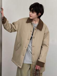 DAZY Youth (Boys) Contrast Color Padded Coat, Fall - Khaki - View 1