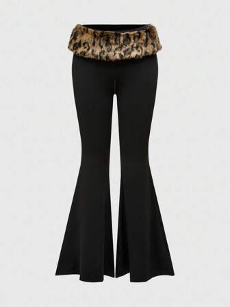 J-Fashion Women's Retro Y2K Sexy Leopard Print Patchwork Low Waist Flare Pants