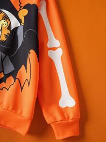 GARFIELD | SHEIN 青少年男孩可爱卡通万圣节图案圆领长袖针织宽松运动衫和裤子套装 - 彩色 - 查看 11