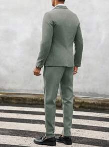 Manfinity Mode 男士纯色翻领长袖西装外套和裤子套装