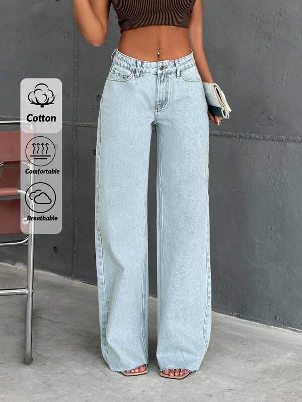 EURMUSE 100%Cotton LOW WAIST WIDDELEG SNOW WASH