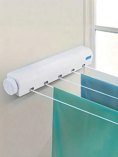 SHEIN 1 st. platsbesparande utdragbar klädlina med 4/5 rep, väggmonterad hållbar torkställning i plast med handduksstång och krokar, bärbar torkställning för kläder