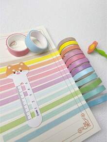 SHEIN 1 Box Multicolored Macaron Washi Tape Set, 6/12 Gradient Color Paper Tape, Cute Fresh Decorative Tape For Girl's Journaling Diy, Students Use Back To School