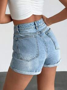 EURMUSE Summer Casual Washed Distressed Denim Shorts - Medium Wash - View 2