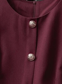 Franclia Damen Rundhals Einreiher Taillengürtel Pendler Elegantes Langarmkleid - Bordeaux - Übersicht 4