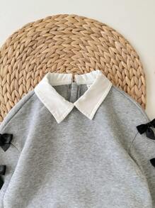 SHEIN Baby Mädchen süßer grauer Schleifen Sweatshirt & Mini Rock Set, Herbst/Winter