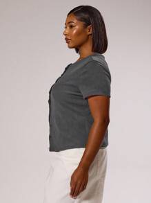 MUSERA Áo sơ mi tay ngắn ôm dáng, cài cúc, thanh lịch, sang trọng, thích hợp cho kỳ nghỉ, du lịch, dễ thương, lãng mạn, phong cách thập niên 90, Y2K, mùa xuân, hè, lễ Phục sinh. - Màu xám đen - Xem 4