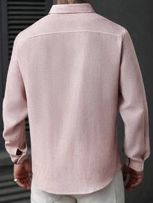 Manfinity Homme Men's Casual Formal Linen Long Sleeve Shirt Men Linen Shirt Men Summer Shirt Men Fashion Shirt Men Dress Shirt Pink Linen Shirt,Fall - Pink - View 2