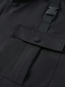 Manfinity Homme Áo khoác bóng chày tay dài màu trơn có túi tiện dụng cho nam, áo gió dã ngoại thường ngày, áo khoác bóng chày màu đen, áo khoác dạo phố, áo khoác Teachwear, mùa thu - màu đen - Xem 6
