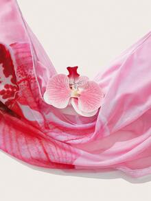 3pcs Swim Oasis Women's Vacation Floral Swimsuit, Fashionable Sexy Deep V-Neck Spaghetti Strap Bikini Top And Mini Skirt Plus Size Set