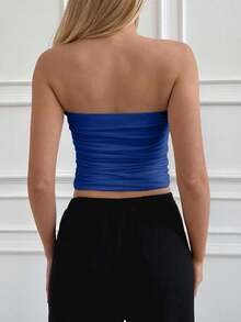 EURMUSE 2 piezas Top tubo ajustado con pliegues de unicolor minimalista para mujer, verano - Multicolor - Ver 5