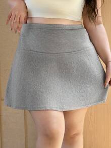 Dazy Plus College Style Solid Color Elastic Plus Size Women Sweater Skirt, Autumn/Winter - Grey - View 4
