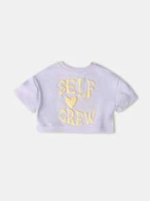 SUMWON Ensemble coordonné fille bébé avec amour de soi, t-shirt à manches courtes et Sweat-shirt oversize avec short assorti, imprimé cœurs, tenue d'été et de printemps - Prune - Voir 3