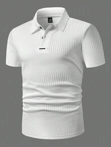 Manfinity Homme Plus Size Men's Simple Casual Solid Color Button Polo Shirt, Suitable For Everyday Wear - White - View 4