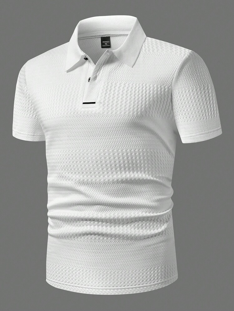 Manfinity Homme Plus Size Men's Simple Casual Solid Color Button Polo Shirt, Suitable For Everyday Wear - White - View 4
