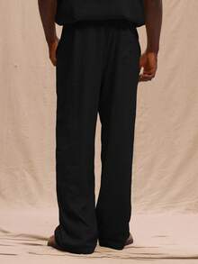 Musero Straight Leg Linen Pleat Trousers Oversized Graphic T-Shirt Spring, Summer, Holiday - Black - View 4