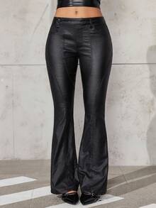 Jeanoix Y2K Women's Black Elastic Fitted Design Sense Millennium Style Woven Pants, All Season Fall Cloth For Women - Black - View 1