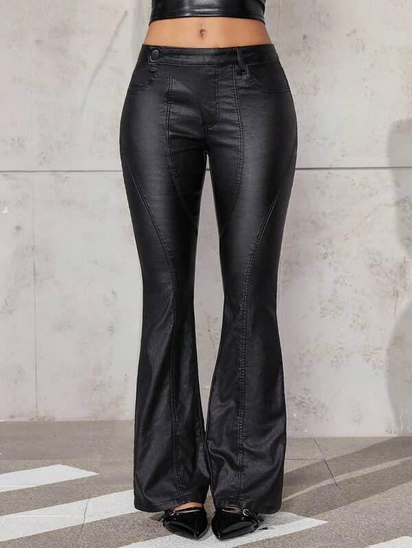 Jeanoix Y2K 女款黑色弹力修身千禧风格梭织裤，四季皆宜