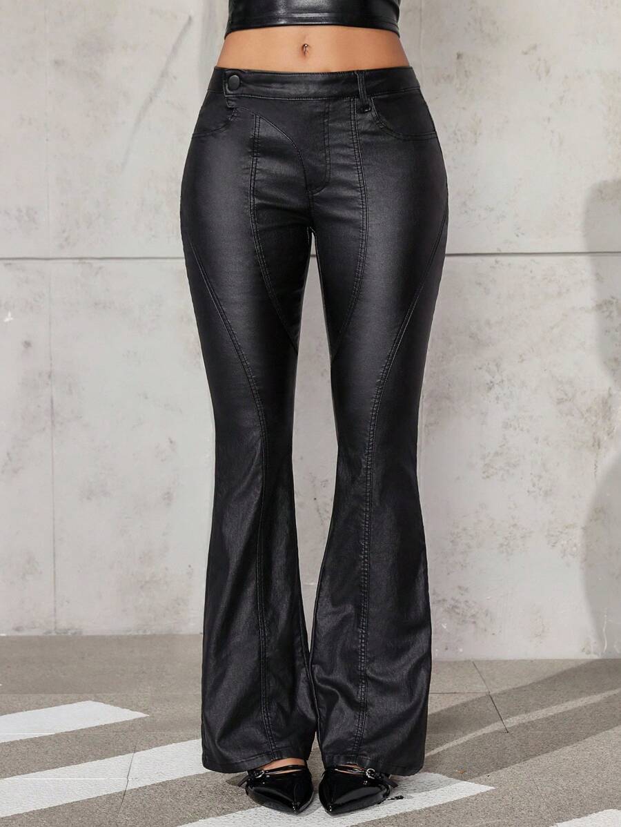 Jeanoix Y2K Women's Black Elastic Fitted Design Sense Millennium Style Woven Pants, All Season Fall Cloth For Women - Black - View 1