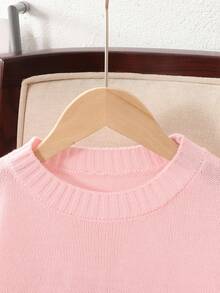 SHEIN Tween Girl Loose Casual Minimalist Comfortable Round Neck Pullover Sweater With Bow Design Fall Winter - Baby Pink - View 3