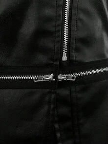 SHEIN Clasi Áo khoác xe máy nữ thanh lịch có khóa kéo phía trước bằng da PU trơn màu cỡ lớn - màu đen - Xem 3